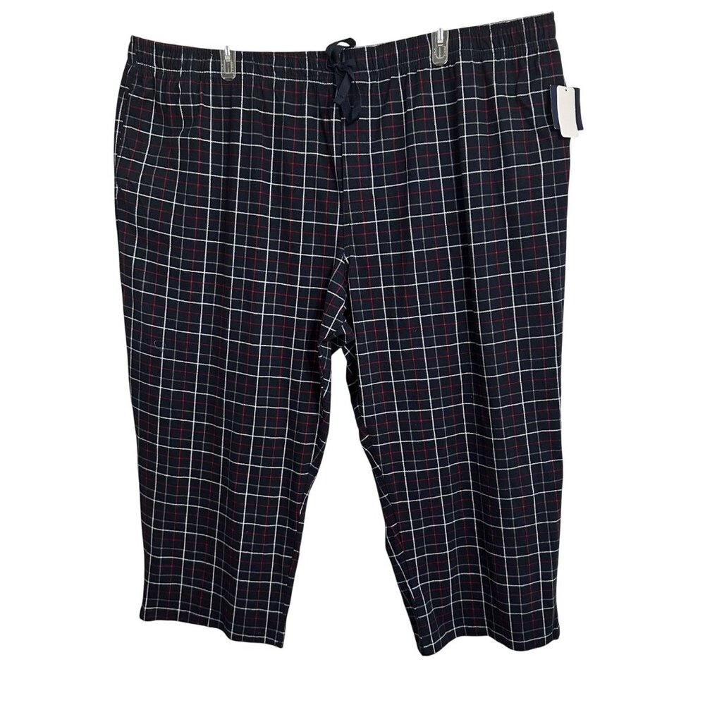 HB Mens Flannel Plaid Lounge Pants Navy & Red 5XL 100% Cotton Elastic Waist NWT